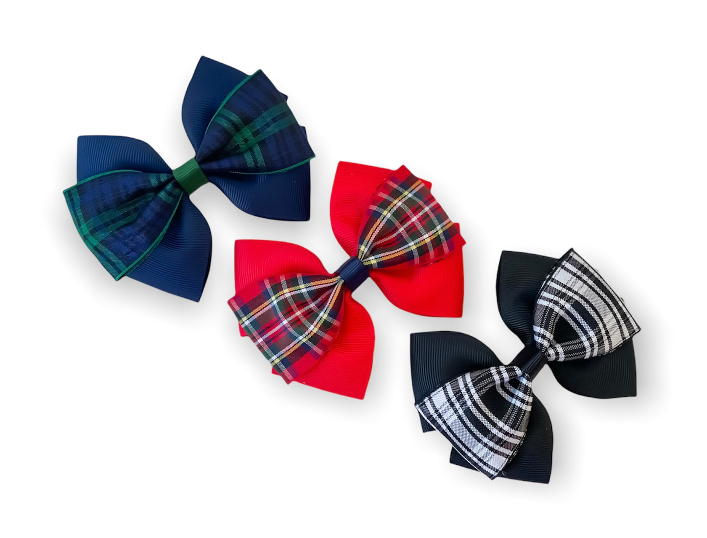 Set of 3 Tartan Triple Pinch Bows