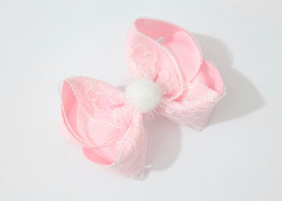 Pom Pom Lace Large Boutique Bow