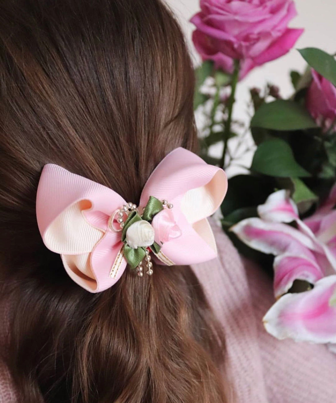 Pink/Cream Rose Bouquet Large Boutique Bows