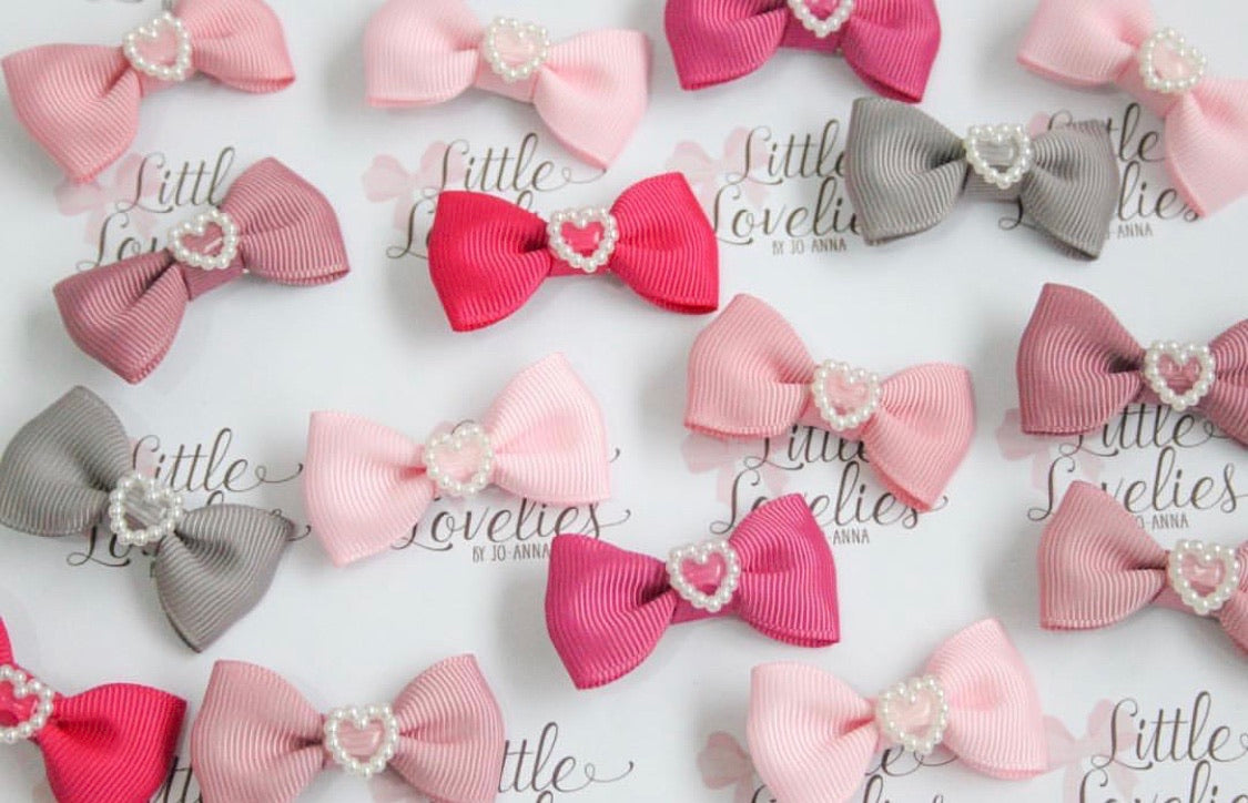Pearl Heart Mini Bows - Clips and Headbands