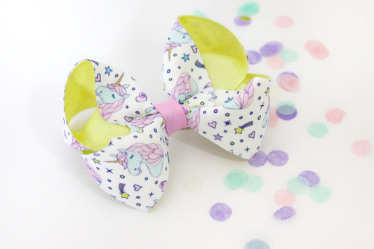 ‘Pastel Unicorn’  print large boutique bow