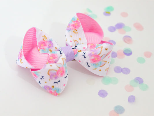 ‘Floral Unicorn’ print large boutique bow