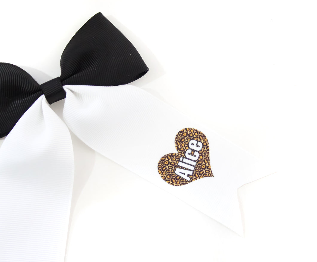 Personalised Leopard Print Heart Bows - all sizes