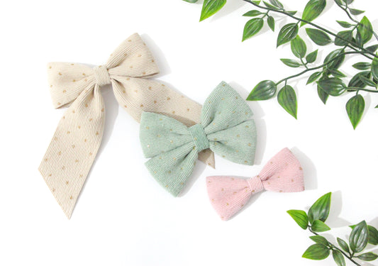 Corduroy Gold Polka Bows - All Styles