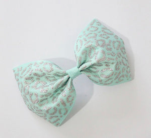 Aqua Leopard Print XL Pinch Bow