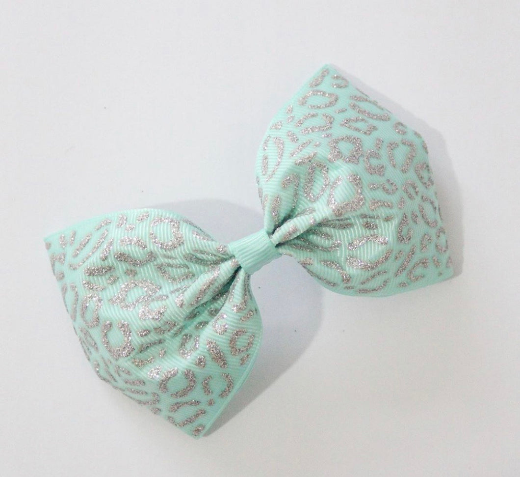 Aqua Leopard Print XL Pinch Bow