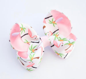 Flamingos and palm trees large boutique bow