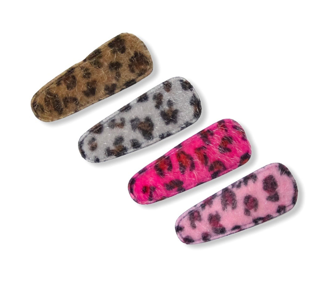 Furry Leopard Print Snap Clips