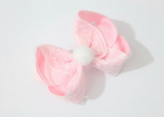 Pom Pom Lace Large Boutique Bow