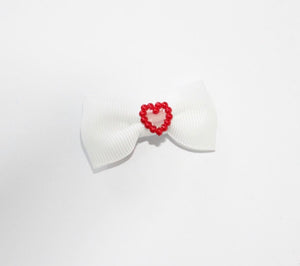 Red Pearl Heart Mini Bows - Clips and Headbands