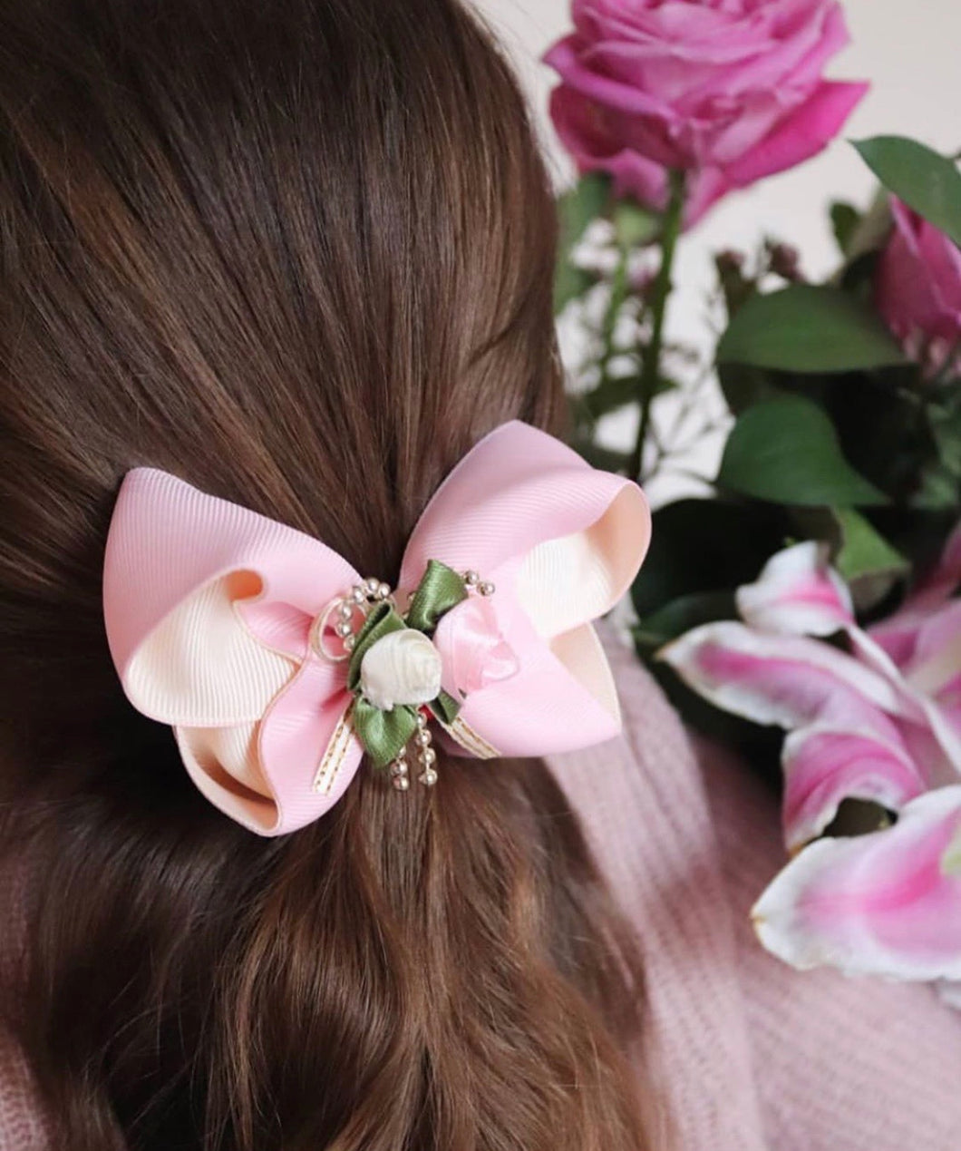 Pink/Cream Rose Bouquet Large Boutique Bows