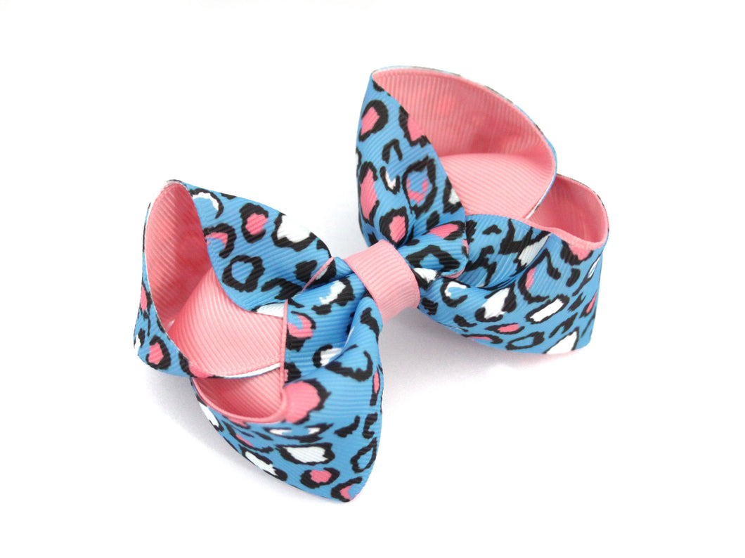 Blue/Pink Leopard print large boutique bow