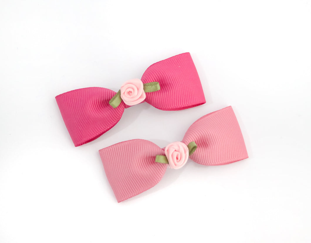 Pink Rose single pinch Bow - Clips and Headbands