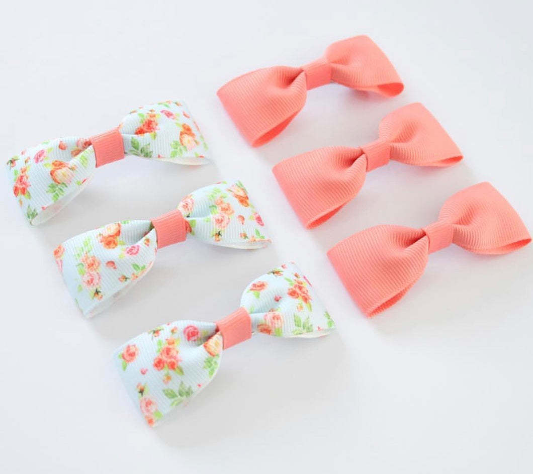 Coral Floral Single Pinch Bows